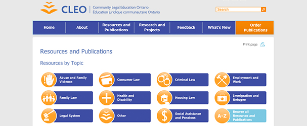 COMMUNITY LEGAL EDUCATION ONTARIO (CLEO) RESOURCES AND PUBLICATIONS